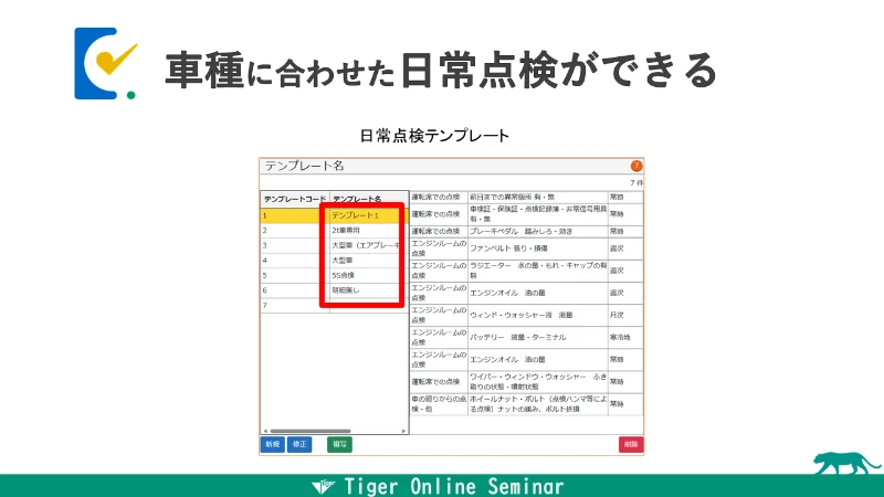 車種ごとにテンプレート