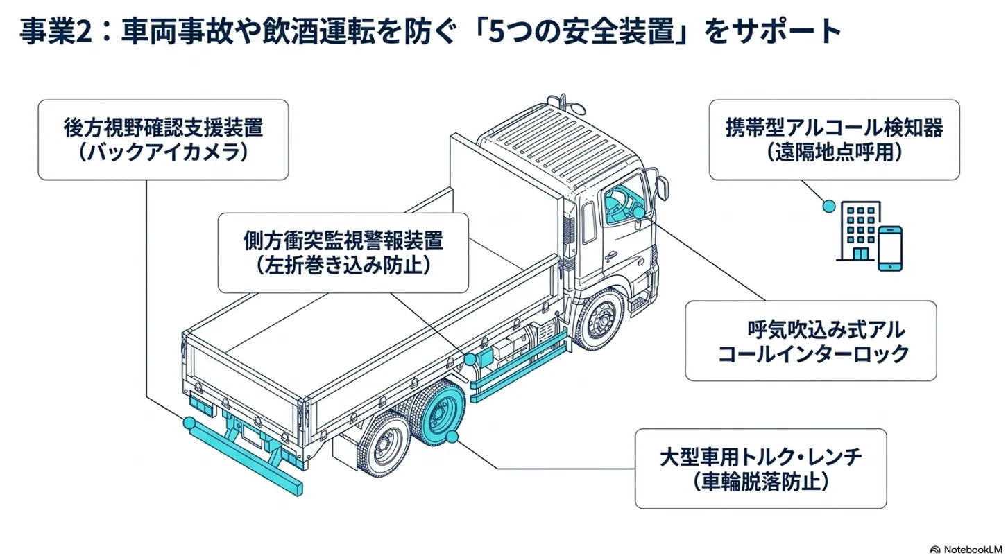 安全装置等導入促進助成事業の対象となる5つの安全装置